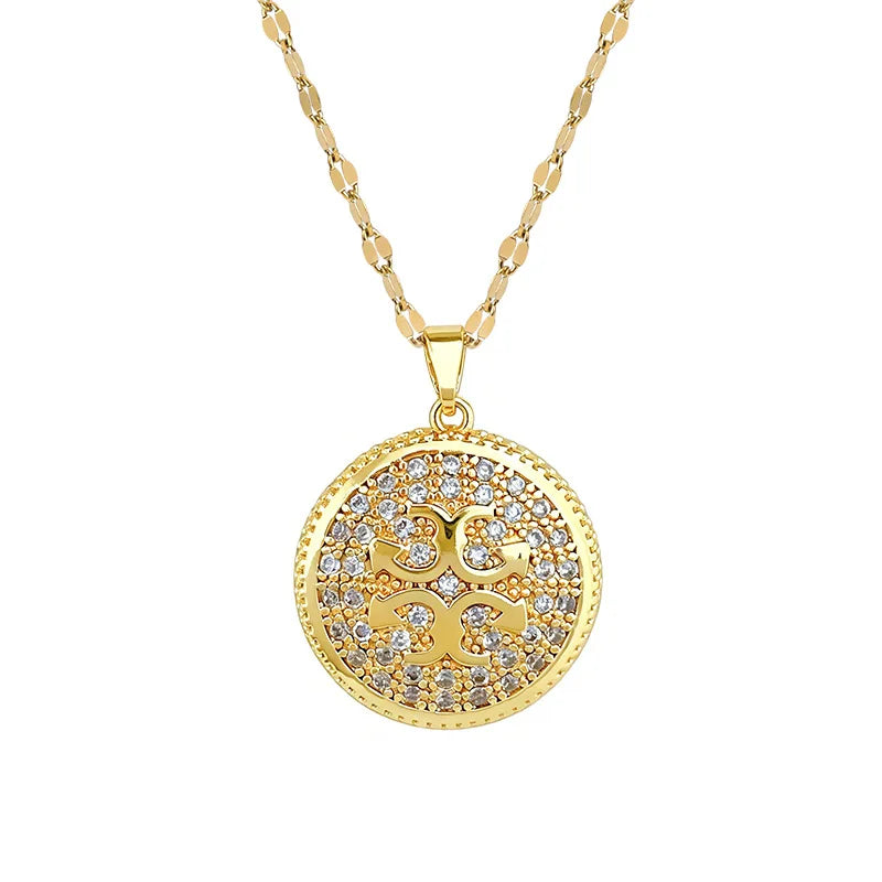 Round Zircon Pendant Choker Necklace | Gold Stainless Steel Pendant Necklace Nixie