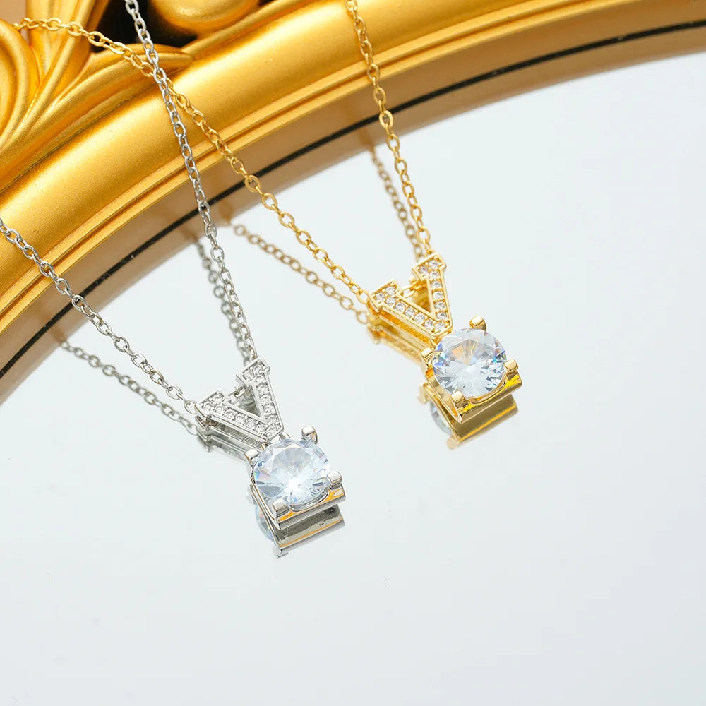 V-Shape Copper Pendant Necklace | Stainless Steel Collarbone Pendant Necklace Nixie