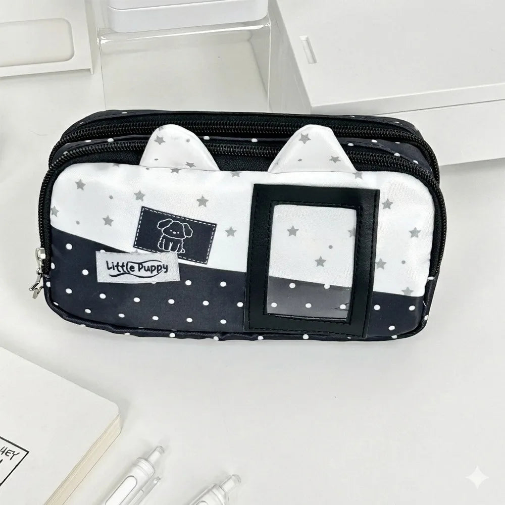 Cute Cat Pencil Case Large Capacity Pen Bag with Photo Window Pencil Case Nixie Black