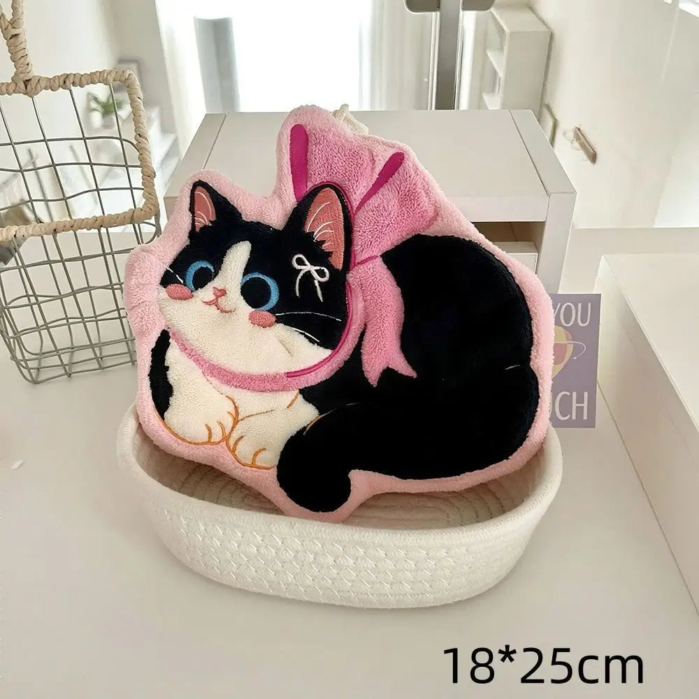 Cute Cat Coral Fleece Hand Towel – Soft & Absorbent Coral Fleece Hand Towel Nixie