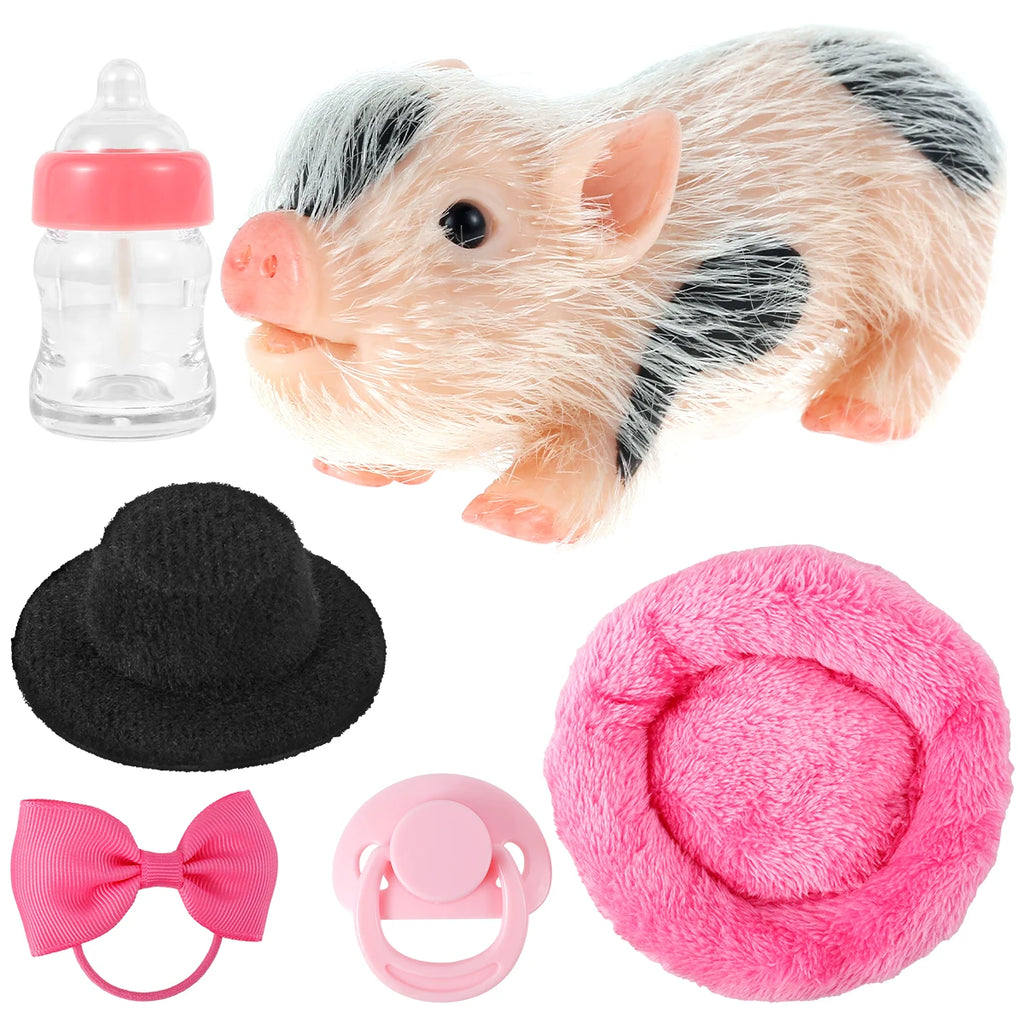Mini Silicone Piglet Doll Toy Set – Lifelike Reborn Pig Gift Silicone Animal Doll Nixie