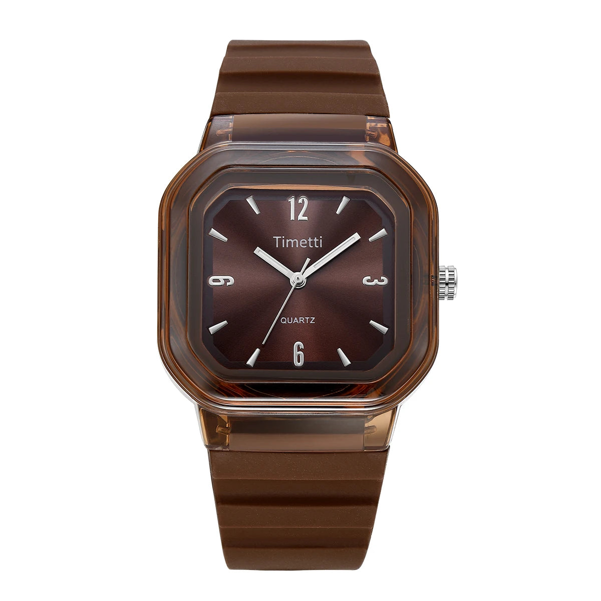 Timetti Square Quartz Watch – Silicone Strap Casual Watch Quartz Wristwatch Nixie Coffee