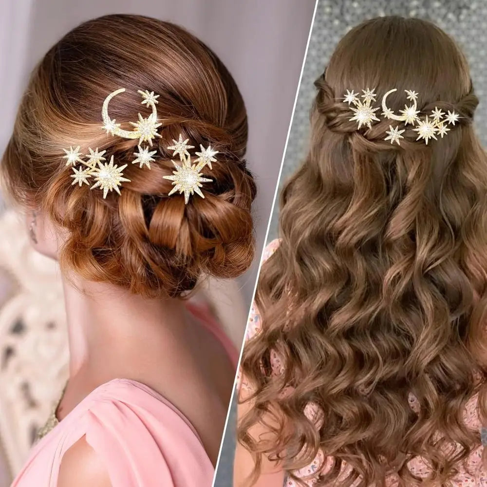 5-Piece Rhinestone Retro Hairpin Set – Star Moon Snowflake Rhinestone Hair Clips Nixie