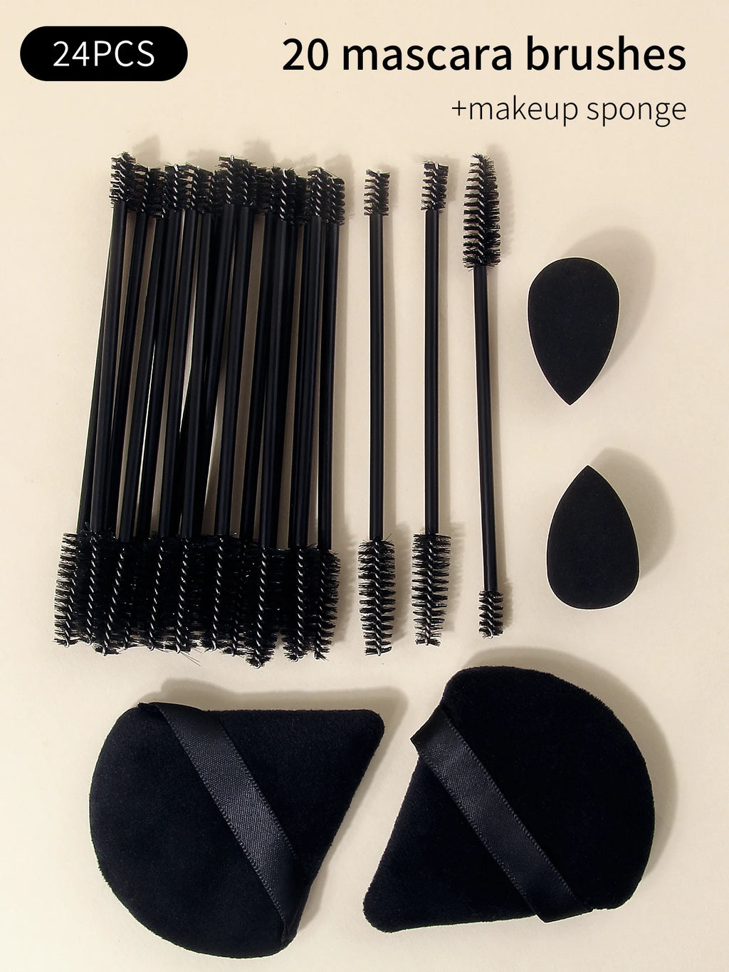 20 Mascara Wands & Eyebrow Brushes + 4 Makeup Sponges