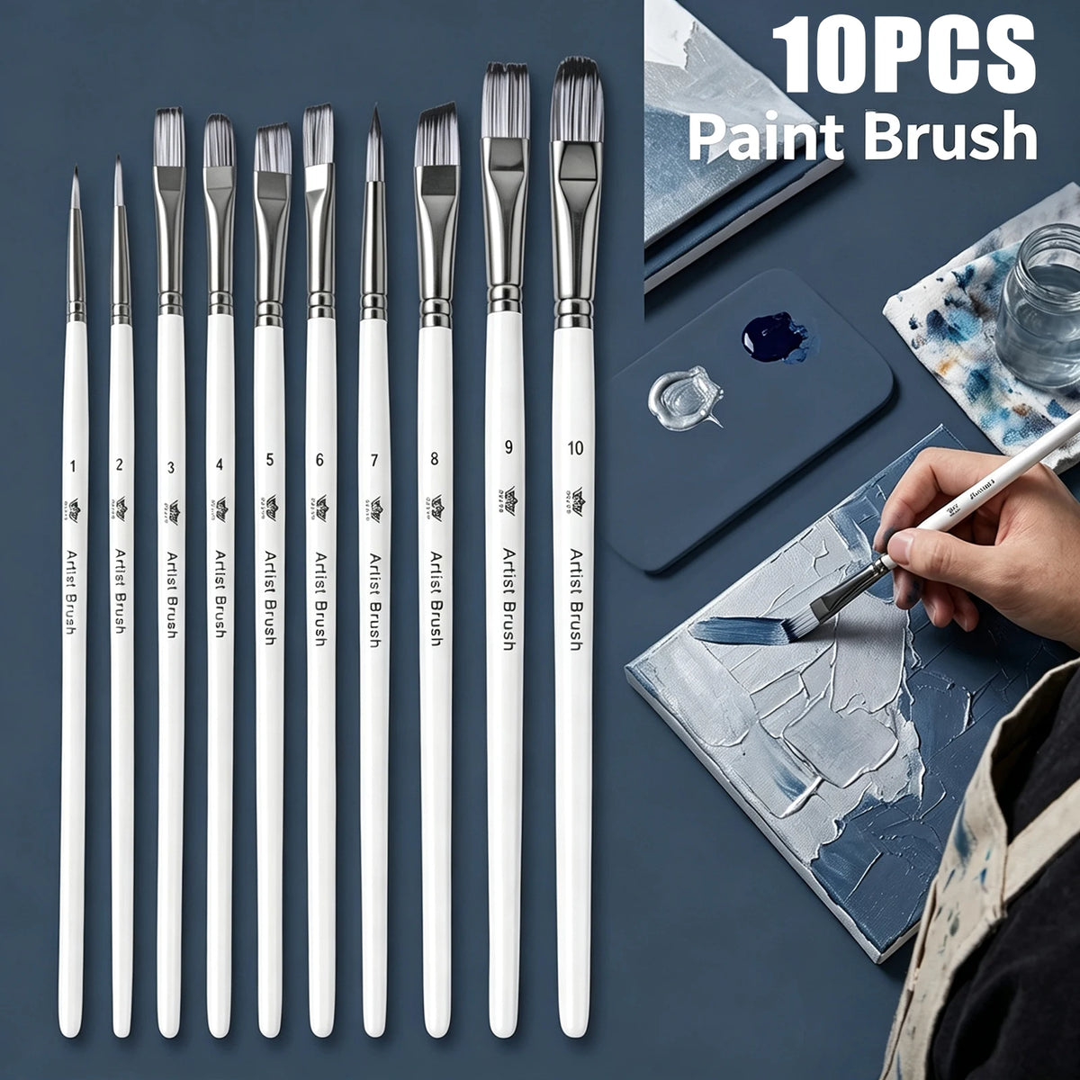 10-Piece Paint Brush Set – Watercolor, Acrylic & Oil Art Brushes Artist Paint Brushes Nixie