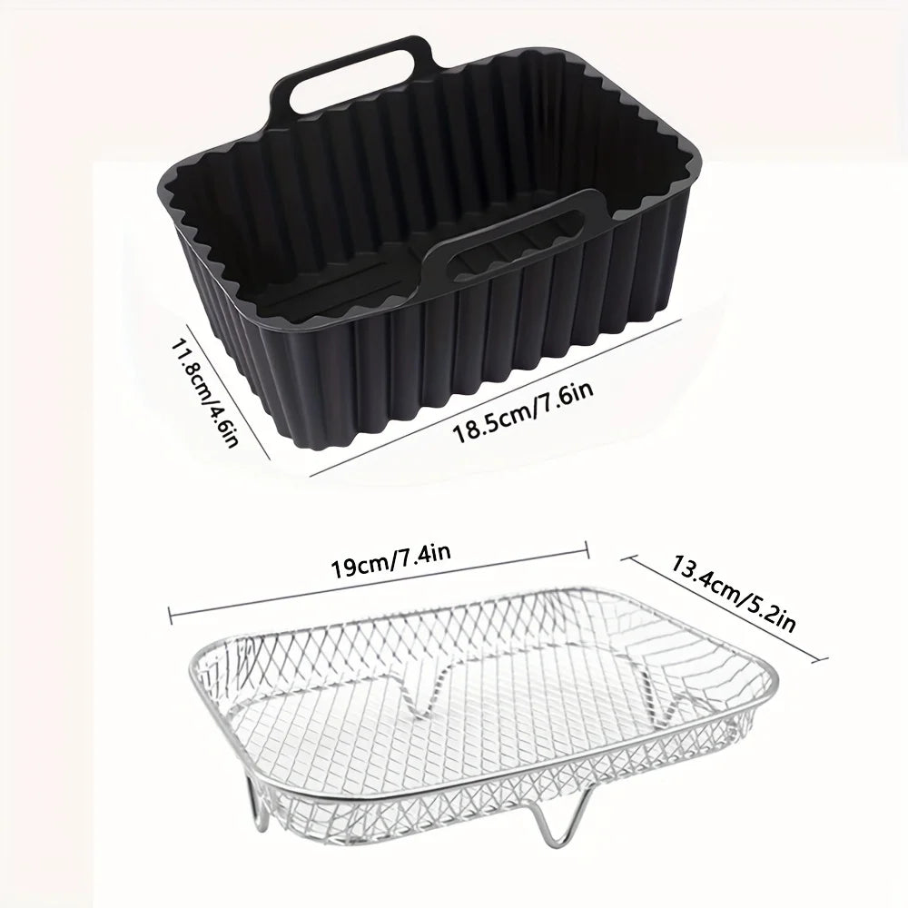 Stainless Steel Air Fryer Rack & Silicone Liner Set – 2pcs Air Fryer Rack Set Nixie