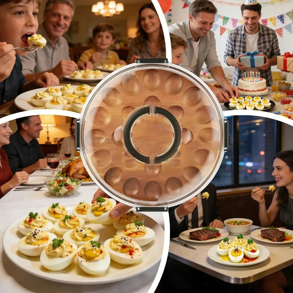 24-Slot Wooden Deviled Egg Tray with Lid | Party Platter Egg Serving Tray Nixie