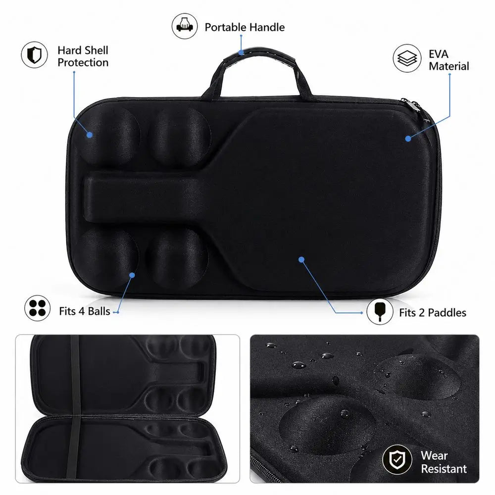 Hard Shell EVA Pickleball Paddle Bag – 2 Paddles & 4 Balls Pickleball Paddle Bag Nixie