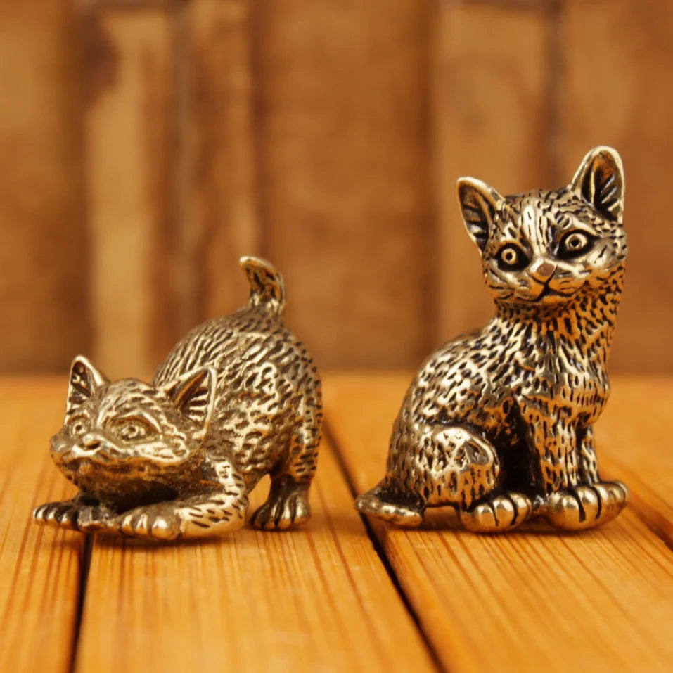 Brass Cat Figurine Vintage Miniature Tea Pet Desk Ornament Decorative Figurine Nixie