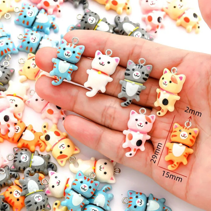 10Pcs 3D Resin Cute Cat Charms for DIY Jewelry Making 15x28mm Jewelry Making Charms Nixie