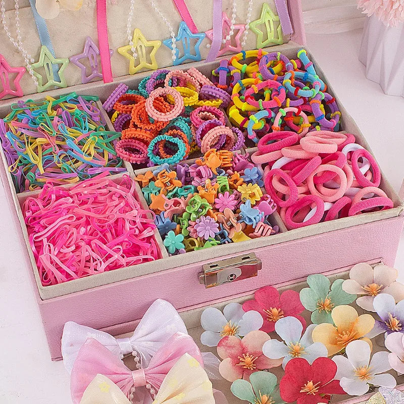 784-Pc Girls Pink Pearl Butterfly Hair Clips & Scrunchies Set Hair Accessories Set Nixie