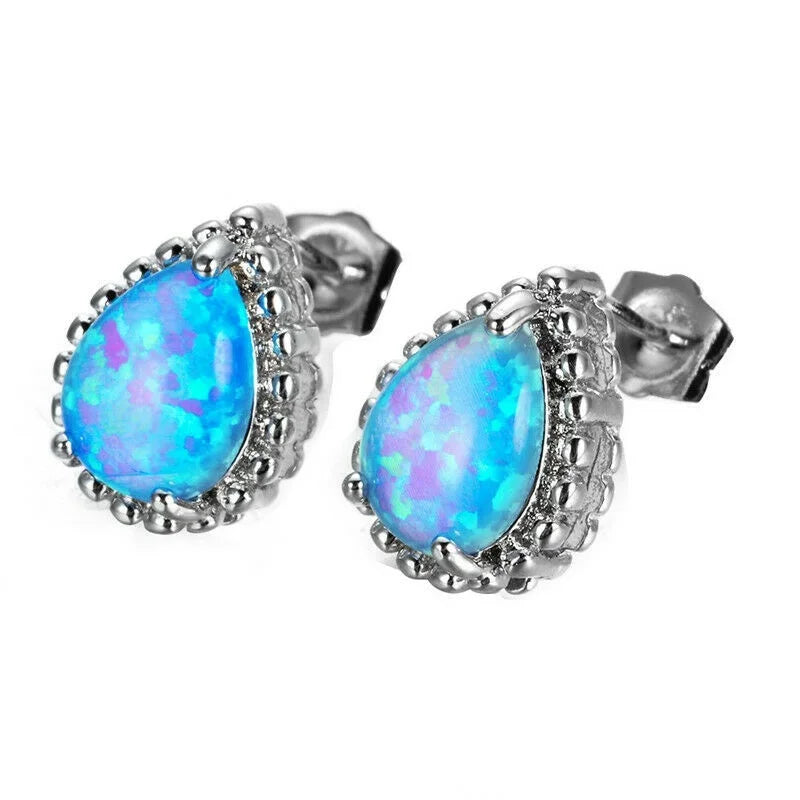 Women's Silver Simulated Opal Drop Dangle Earrings