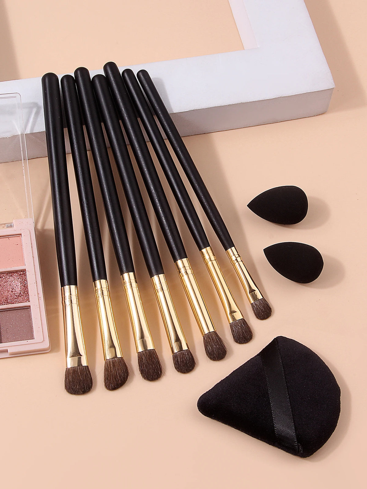 10Pcs Horsehair Eyeshadow Makeup Brush Set & Beauty Sponge Eye Makeup Brush Set Nixie