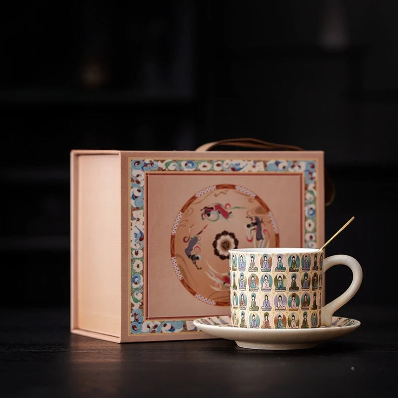 Dunhuang Thousand Buddha Ceramic Mug | Chinese Art Gift Cup Ceramic Art Mug Nixie