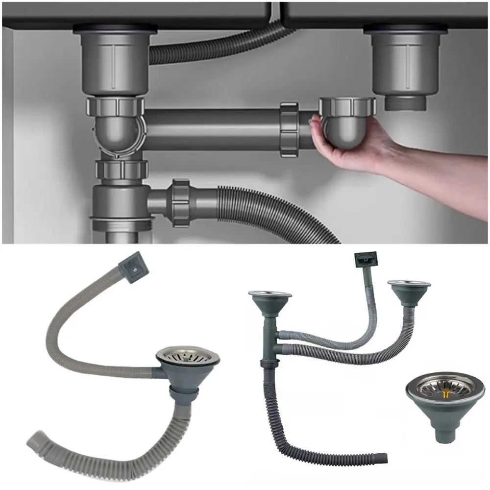 Stainless Steel Kitchen Sink Drain Pipe Set – Single/Double Slot Sink Drain Pipe Set Nixie