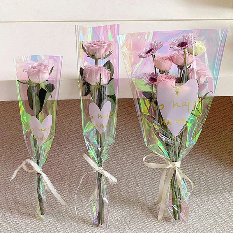30PCS Iridescent Rose Sleeves Transparent Flower Wrapping Bags Floral Wrapping Bags Nixie