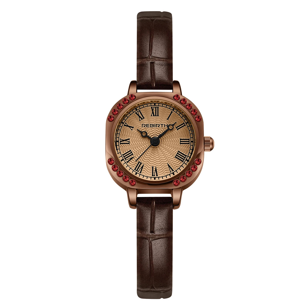 REBIRTH Retro Quartz Watch – Roman Numeral Leather Band | College Style Casual Quartz Watch Nixie Coffee