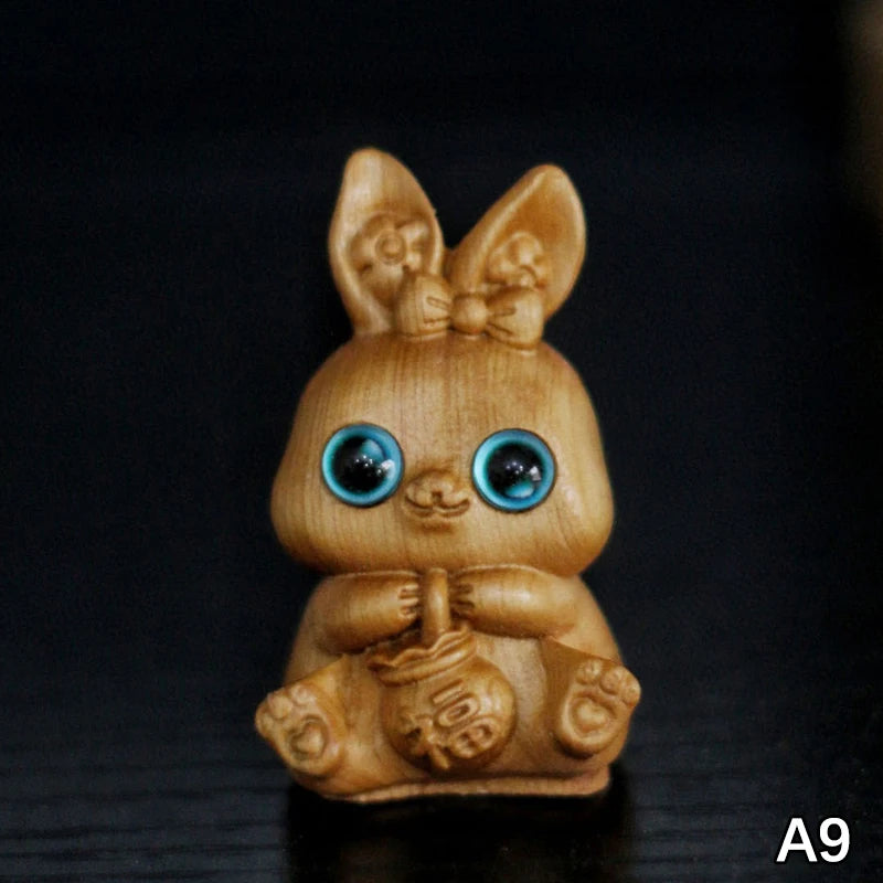 Wood Carved Easter Bunny Figurine – Cute Rabbit Ornament & Gift Wooden Rabbit Figurine Nixie A9