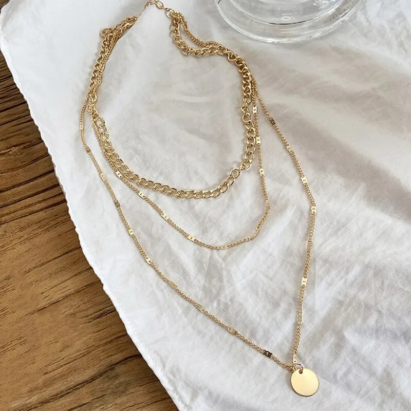 2PCS Gold & Silver Multi-Layer Dot Chain Necklace Set