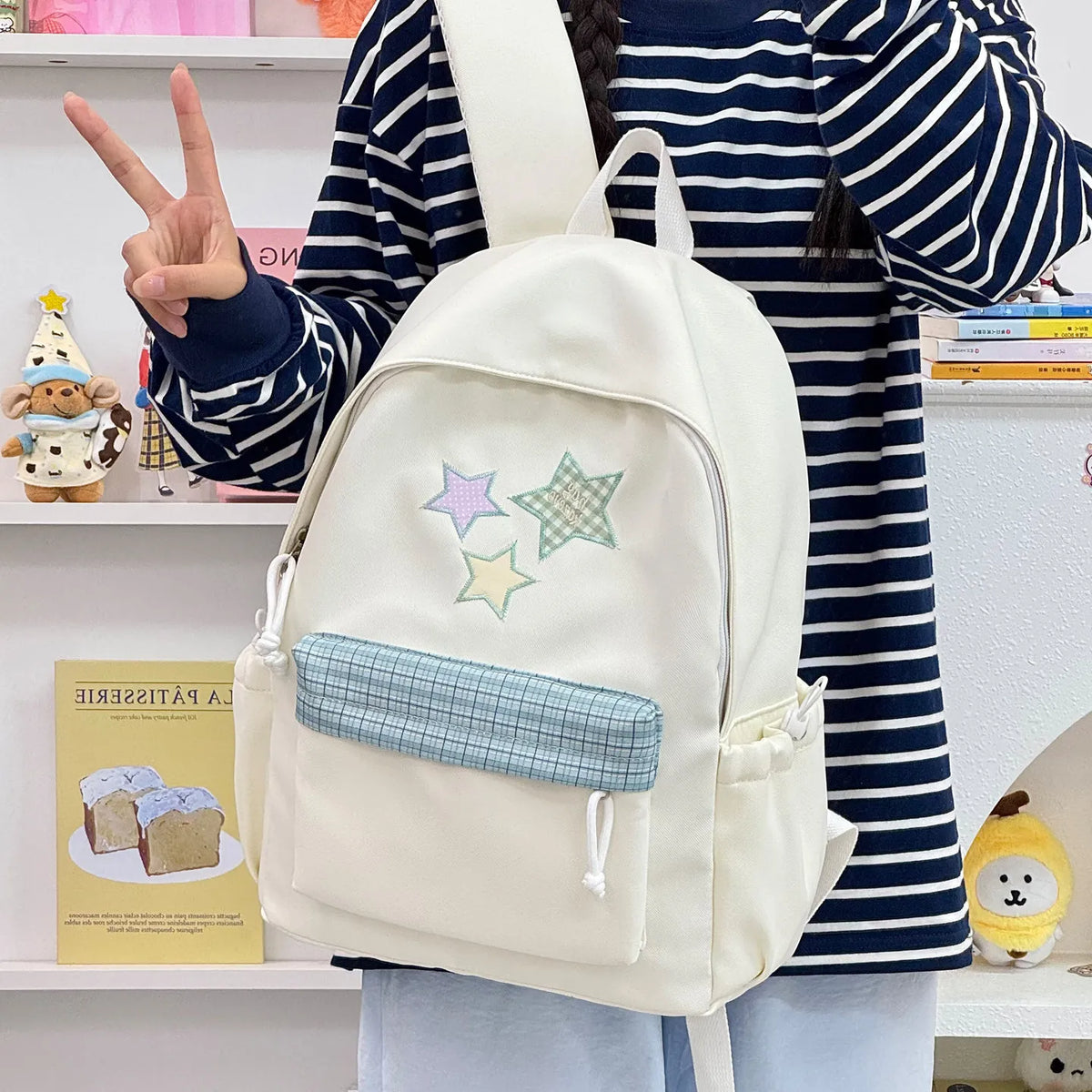 Korean Minimalist Large Backpack for Teen Girls | School Bag Teen Girls Backpack Nixie White