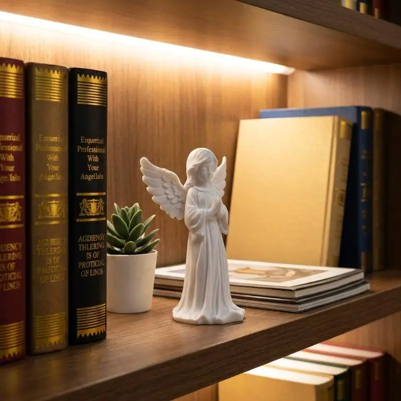 Praying Angel Figurine 3D Printed Matte White Guardian Statue Decorative Figurine Nixie