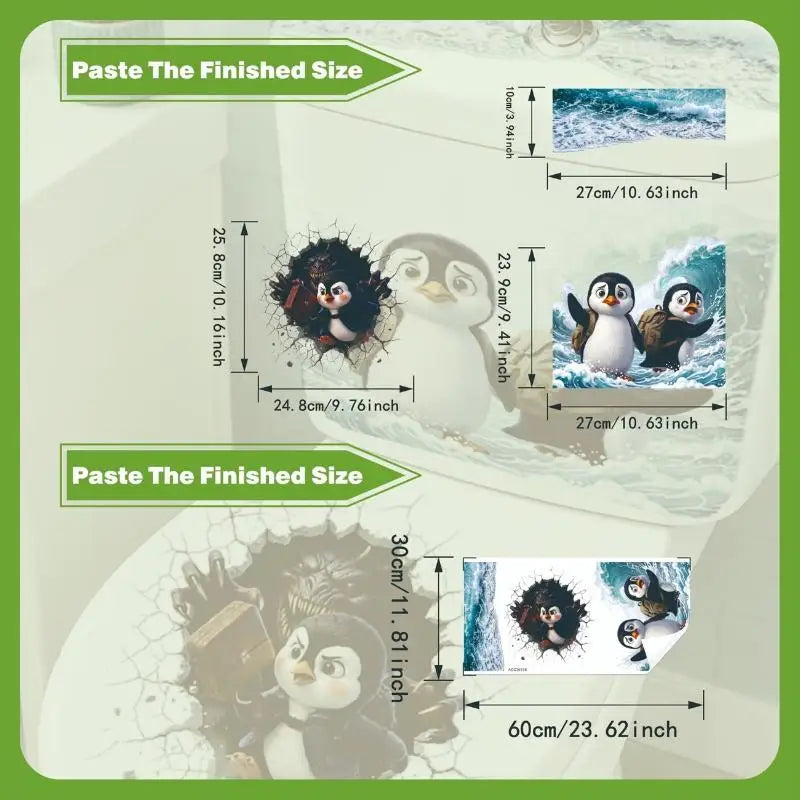 3D Penguin Toilet Lid Sticker – Funny Waterproof Bathroom Decal Bathroom Decor Sticker Nixie