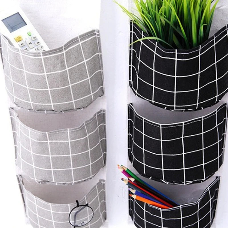 Plaid 3-Pocket Hanging Storage Bag | Wall Door Organizer Hanging Storage Organizer Nixie
