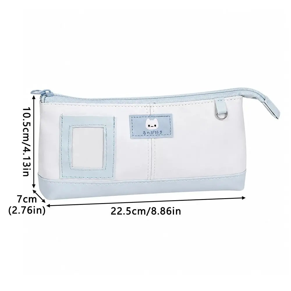 Korean Cat PU Leather Pencil Case – Large Capacity Photo Window Pencil Case Nixie