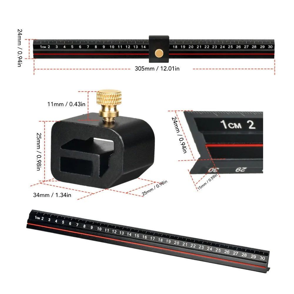 Aluminum T-Square Sliding Ruler Adjustable Woodworking Jig 35cm Woodworking Ruler Jig Nixie