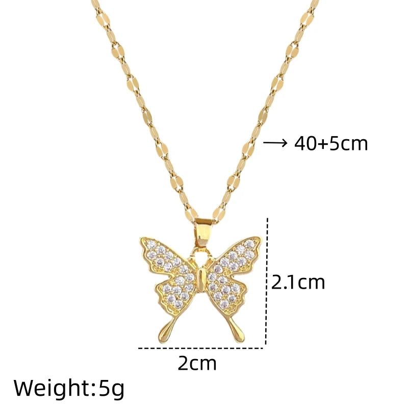 Butterfly Pendant Choker Necklace – Gold Stainless Steel Women Pendant Necklace Nixie XL2606-450