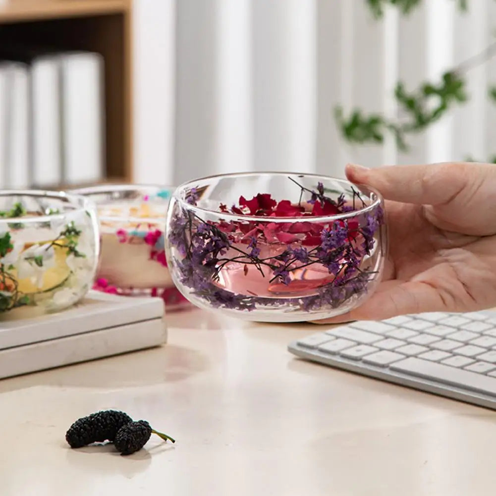 300ml Double-Walled Borosilicate Glass Bowl – Dried Flowers Decorative Glass Bowl Nixie
