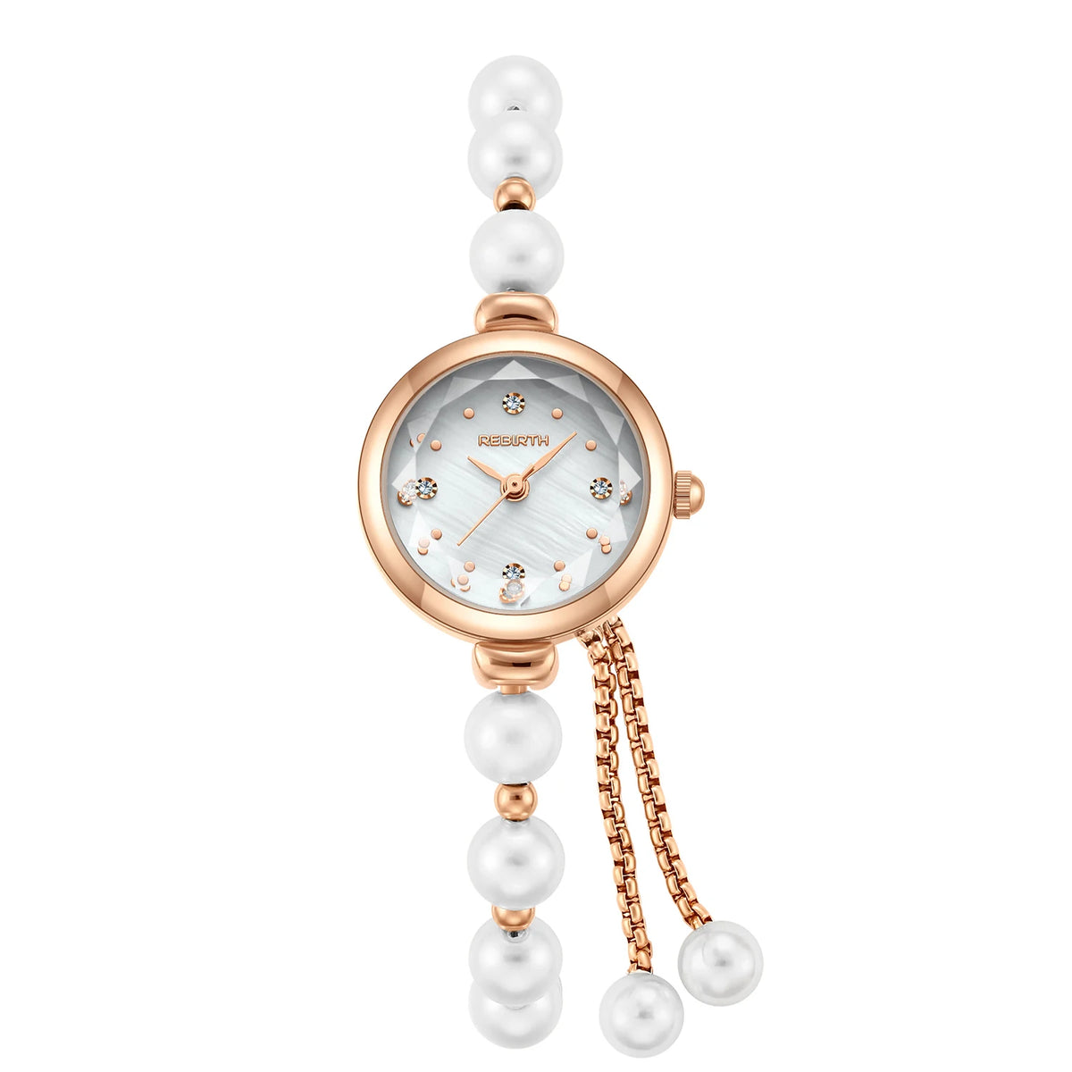 REBIRTH Pearl Bracelet Quartz Watch – Elegant & Compact Pearl Bracelet Watch Nixie WHITE