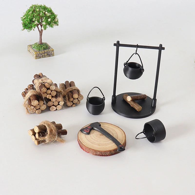 Fantasy Miniature Campfire & Teapot Resin Sculpture Decor Miniature Sculpture Nixie