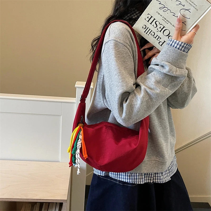 Korean Minimalist Croissant Crossbody Bag – Solid Color Nylon Crossbody Bag Nixie