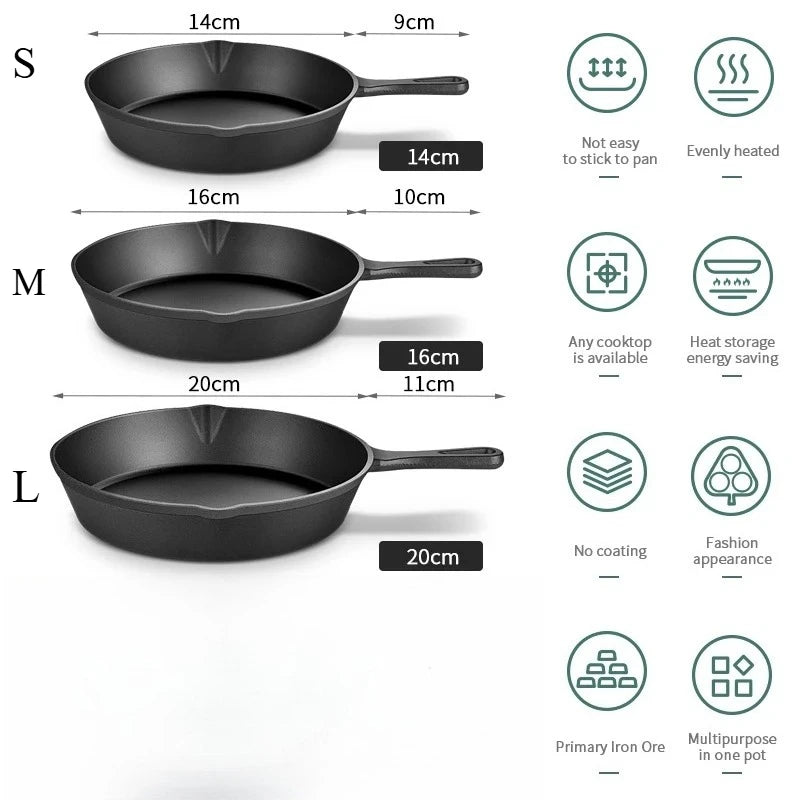Cast Iron Non-Stick Skillet 14/16/20cm – Induction Frying Pan Cast Iron Skillet Nixie