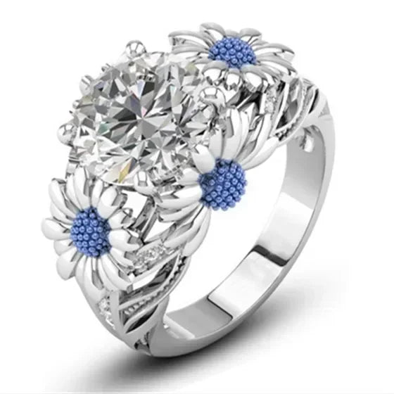Women's Daisy Zircon Silver Ring | Light Blue White | Sizes 6–10 Fashion Ring Nixie