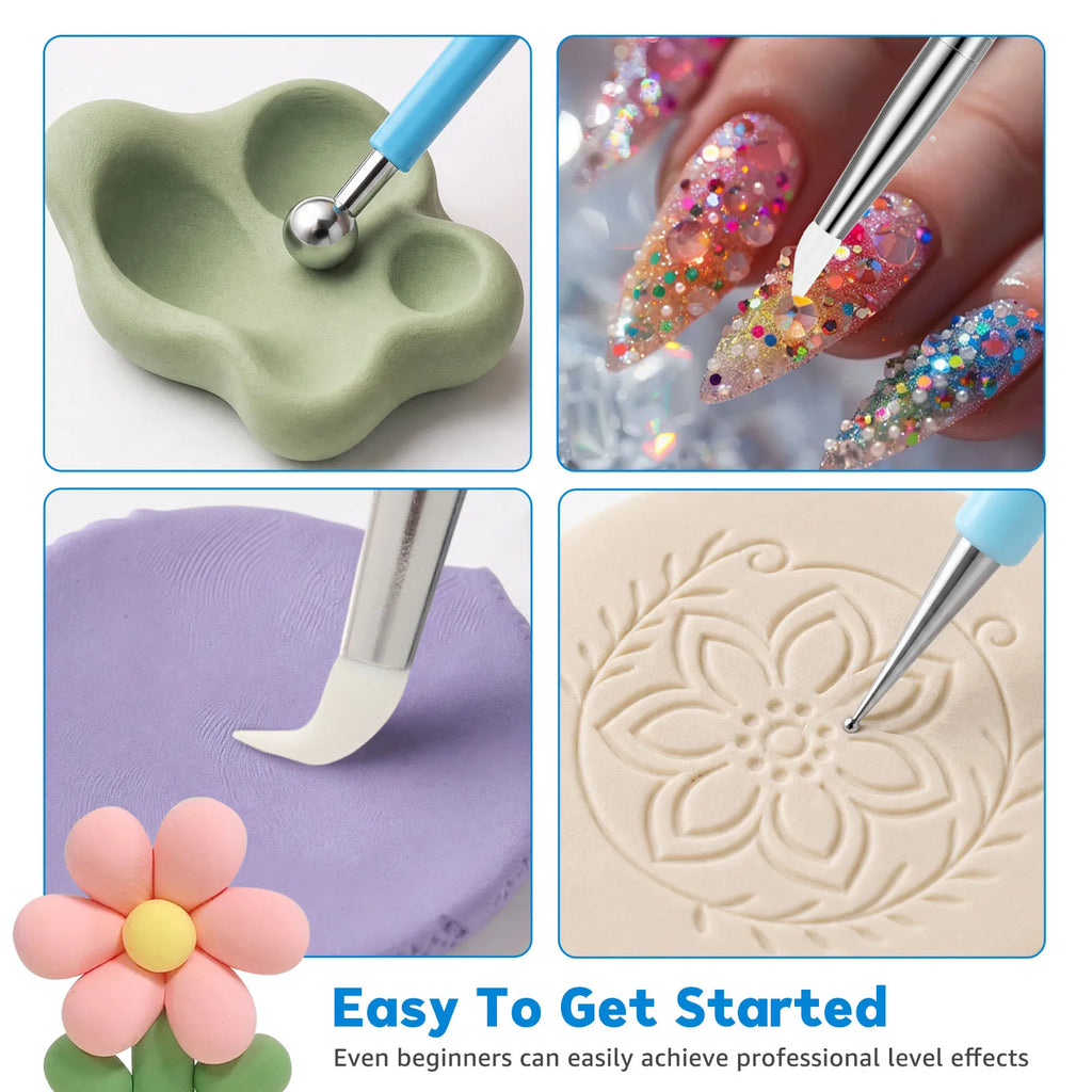 5pc Dual-End Clay Sculpting & Dotting Tools Set – Nail Art Clay Sculpting Tool Set Nixie