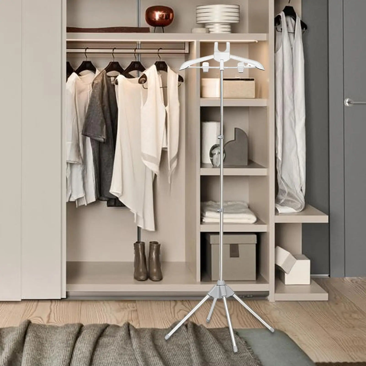 Telescopic Garment Steamer Hanger Stand – Height Adjustable, Foldable