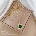 Square Zircon Emerald Pendant Necklace | Stainless Steel & Copper