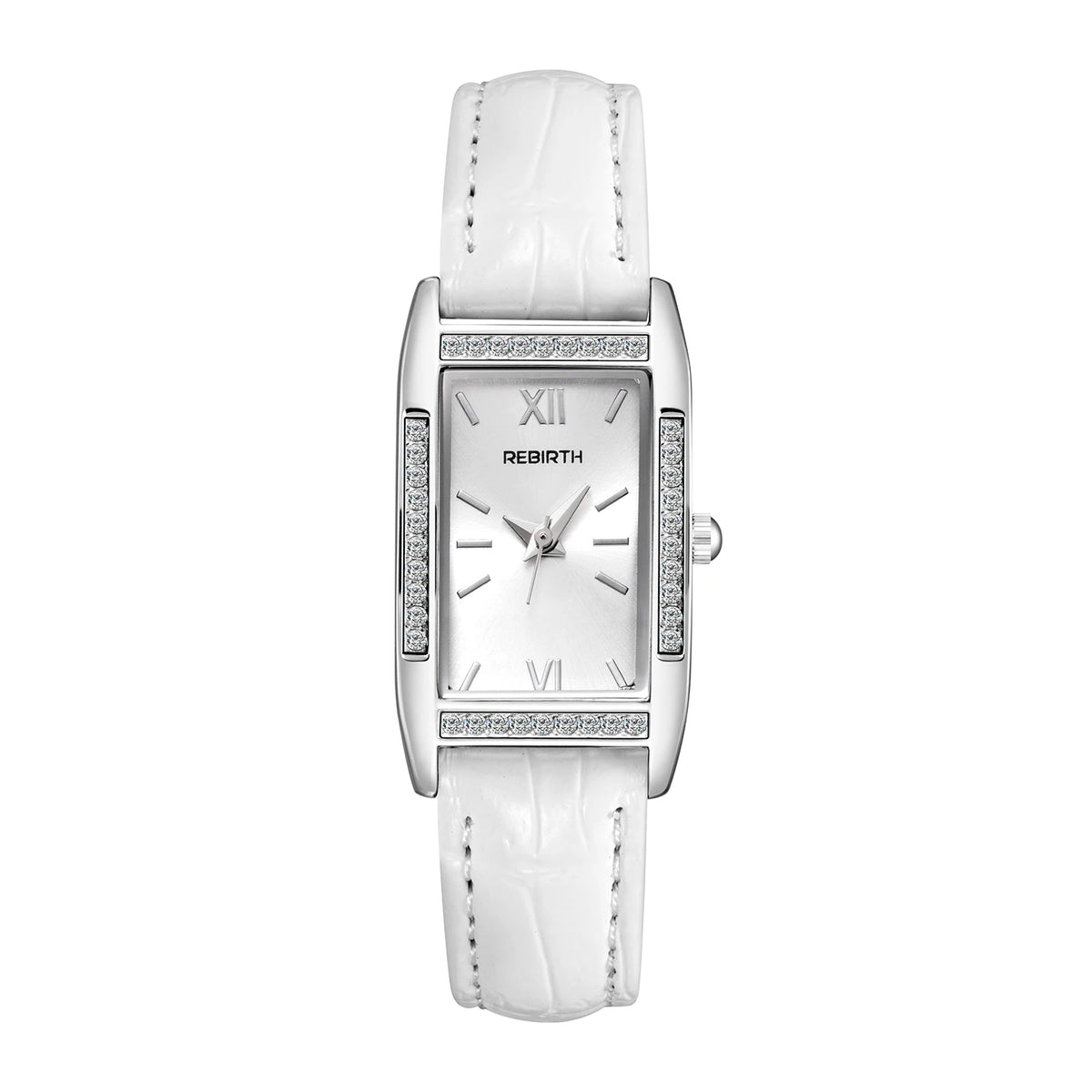 REBIRTH Retro Square Quartz Watch | Leather Band | Alloy Case Quartz Wristwatch Nixie WHITE