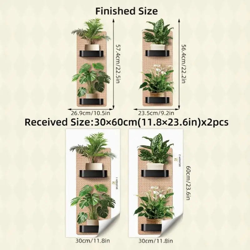 2Pcs Monstera Green Leaf Wall Stickers – Waterproof Peel & Stick