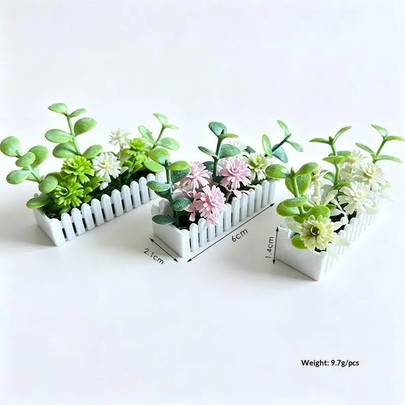 Mini Artificial Potted Flower with Fence – Dollhouse Miniature Dollhouse Miniature Prop Nixie