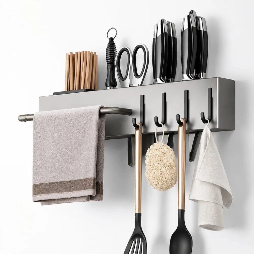 Wall Mount Knife Holder & Cutting Board Organizer Rack