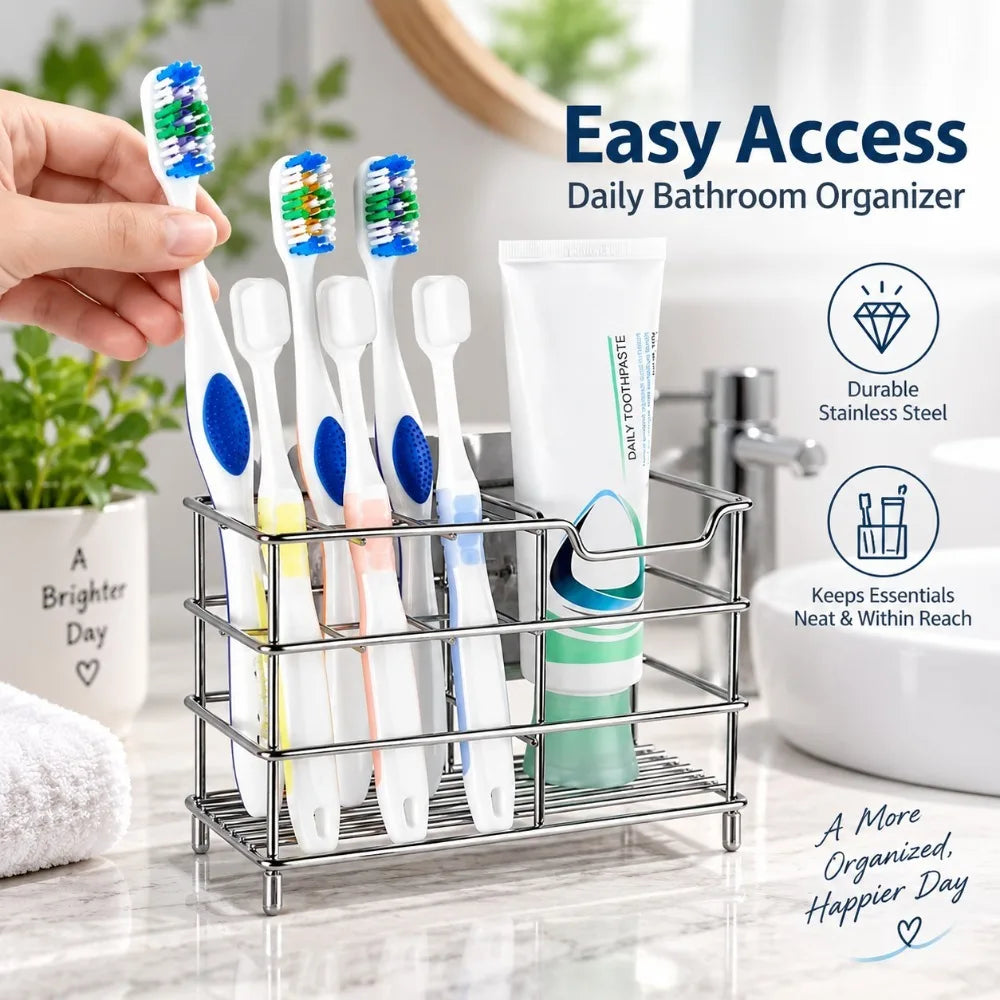 Stainless Steel Toothbrush Holder Countertop Bathroom Organizer