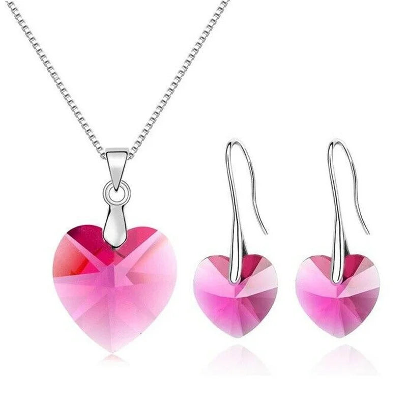 Women's Rose Red Zircon Heart Necklace & Earrings Set Jewelry Set Nixie Rose Red