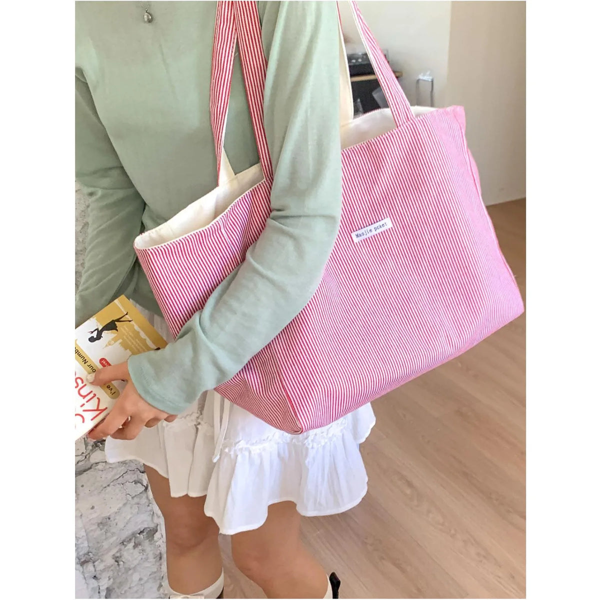 Large Striped Canvas Tote Bag for Women – Nixie Commuter Bag Canvas Tote Bag Nixie