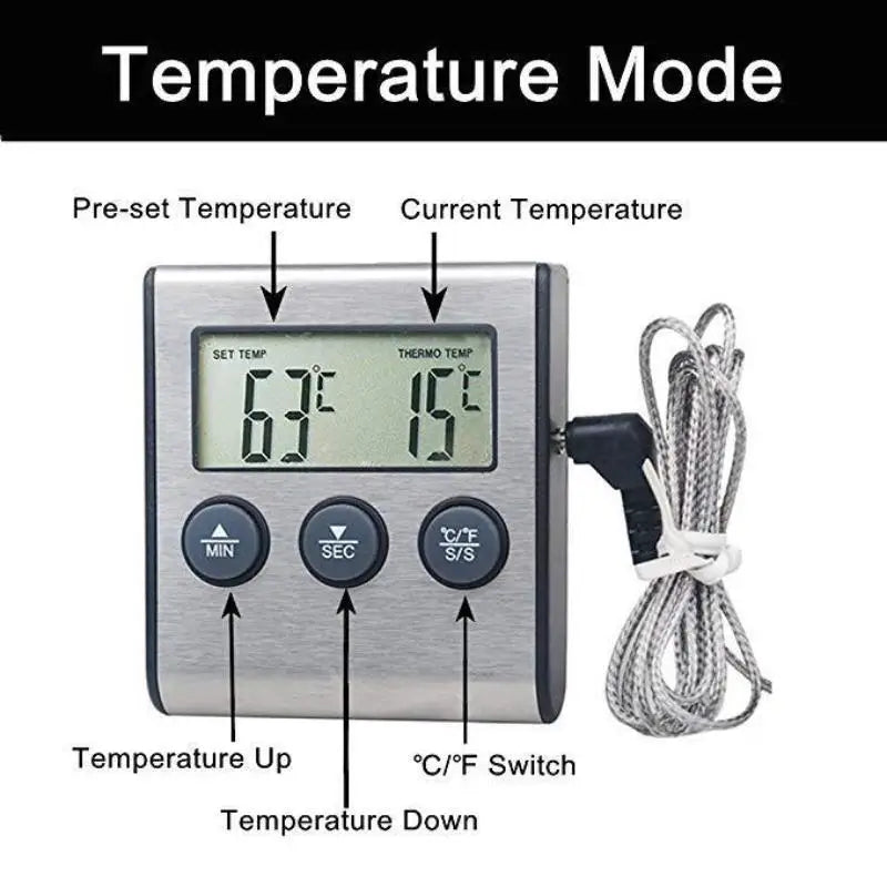 Digital Meat Thermometer with Probe, Timer & Alarm | BBQ & Oven Kitchen Thermometer Nixie