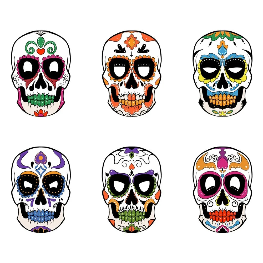 6Pcs Full Face Halloween Skull Masks – Colorful Mexican Style Halloween Costume Mask Nixie B