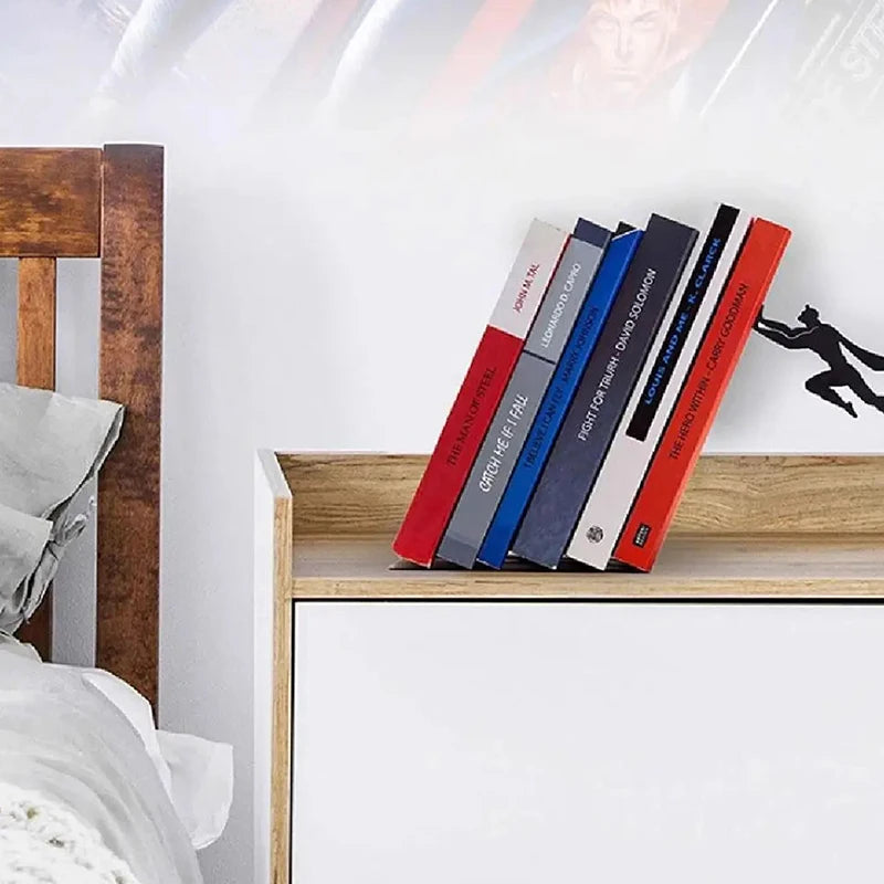 Superhero Bookend Metal Figurine | Desktop Book Organizer Decorative Bookend Nixie
