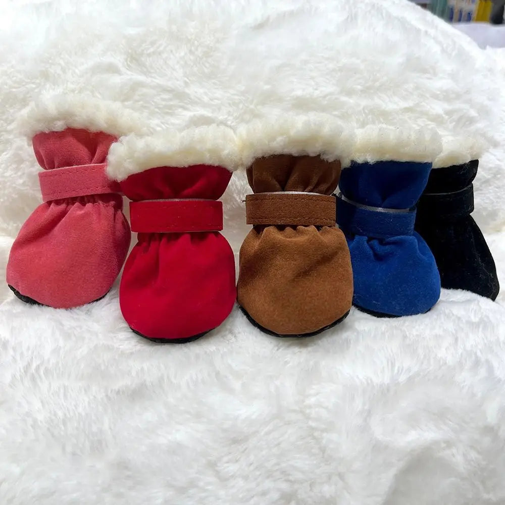4pcs Suede Velvet Winter Dog Shoes Anti-Slip Warm Pet Boots Pet Boots Nixie